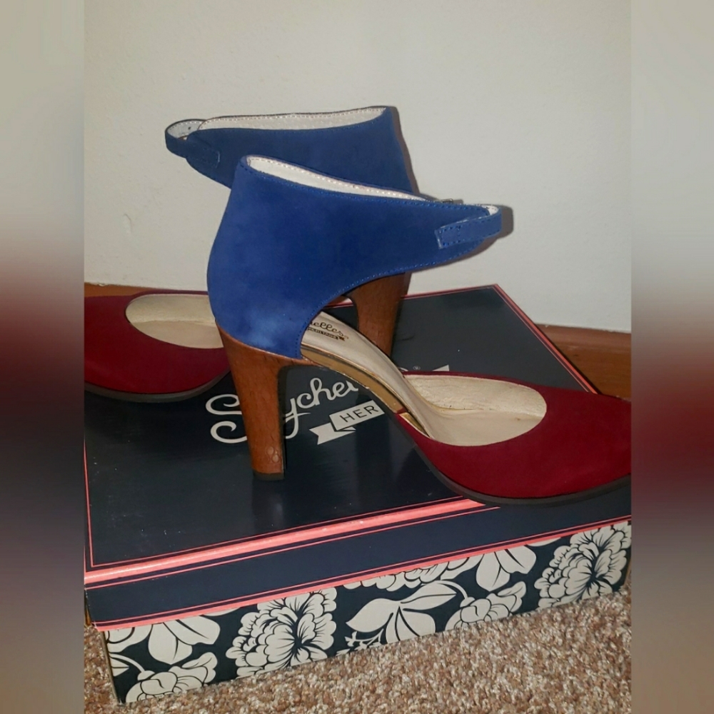Seychelles Heels, Suede (blue & burgundy), Size 9, Neverworn